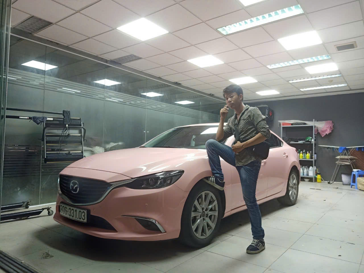 Mazda wrap full film cao cấp hồng bóng thi công hà nội-wv198